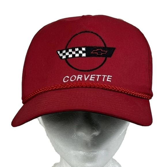 VTG Corvette Hat 80s Snapback Trucker Hat Chevy Racing Corded Fleece Lined Cap - Picture 7 of 7